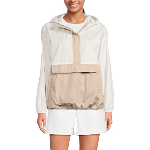 Lands' End Women's Packable Anorak Windbreaker X-Large Egret/Champagne