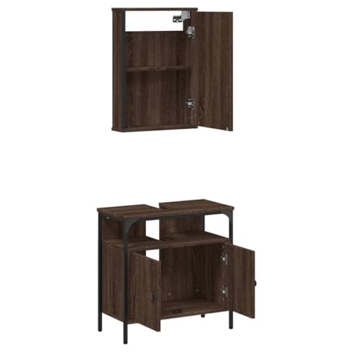 Juego de muebles de baño modernos de madera de roble marrón con dos piezas funcionales 6