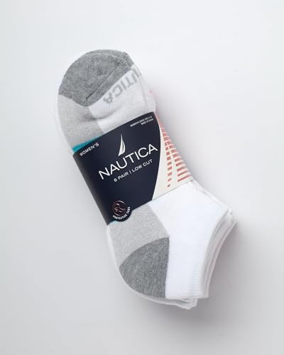 Image of Nautica Womens No Show Socks Moisture Wicking Low Cut Athletic Socks 6 Pack | Moisture Wicking Dri-Motion Fabric, Cushioned Key Areas, Banded Arch Support, No Show Low Cut, Shoe Size 4-10