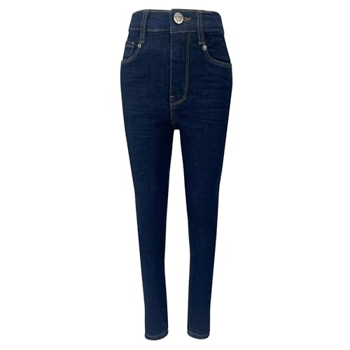 LAMIRE High Rise Skinny Girls Jeans - Stretchy Slim Denim Jeans for Kids - Stylish and Comfortable High Waist Cotton Kids Jeans with Adjustable Waistband for Ages 5-13 Years Dark Blue