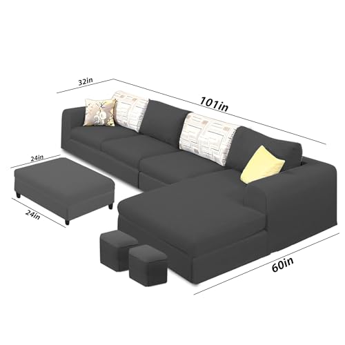 Image of Koza RHS 8 Seater L Shape Sofa Set with Center Table for Living Room (Black Fabric) Premium Fabric Sofa
