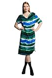 Raffband rechts am Saum Ulla Popken Damen große Größen Übergrößen Plus Size Slinky-Longshirt, Batiklook, U-Boot-Ausschnitt, Halbarm schwarz 58+ 806729100-58+