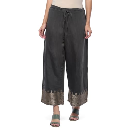 Image of BIBA Women Straight Mid Rise Art Silk Palazzo