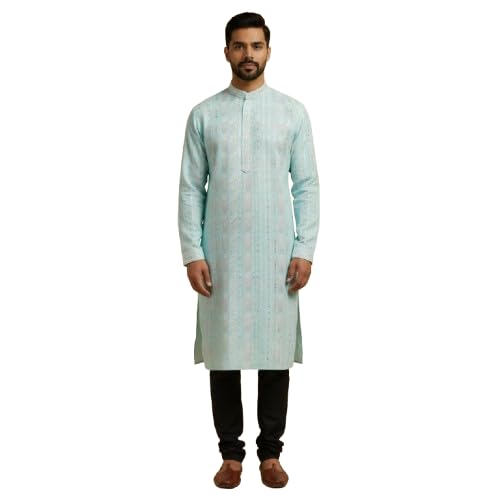 Men’s Casual Cotton Kurta with Ethnic Print | Regular Fit Long Sleeve Mandarin Collar-picture-30