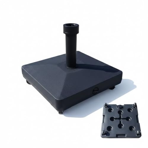 M-V-O Heavy Duty Garden Parasol Base 27KG with Wheels Adjustable 3248mm Pole Fit Fillable with Sand/Water/Concrete Lockable Castors Weather Resistant Black Patio Umbrella Stand (46x46cm)