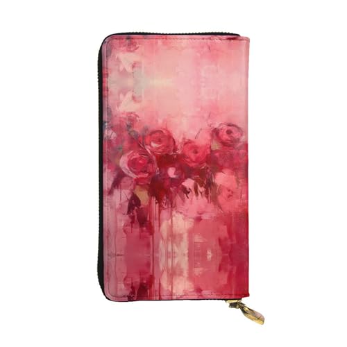 Stylish Abstract roses Printing Leather Wallet - Long Clutch for Women, RDurable Material, 12 Card Slots, Zipper Compartments