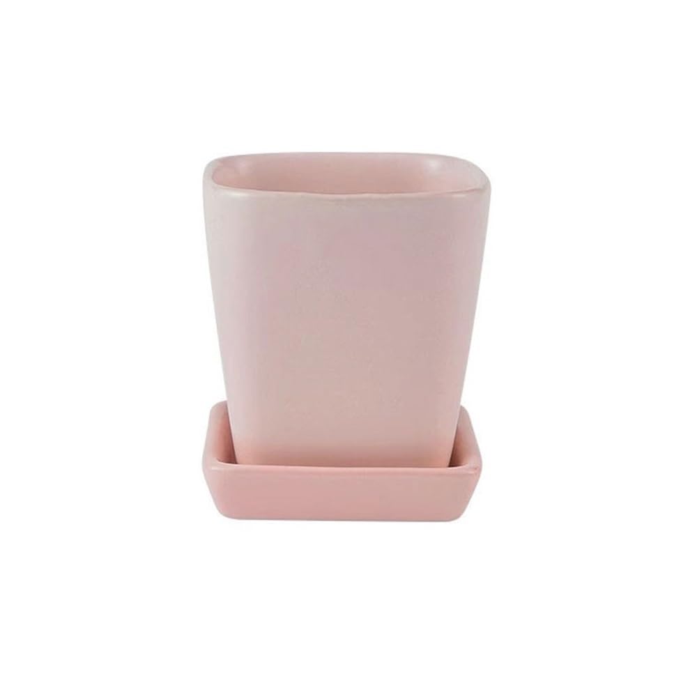 Pq7hKv2wD Indoor Plant Pots Square Shaped Flower Pot with Drainage Holes and Saucers Tray, Tabletop Ceramic Plant for Balcony Living Room Bedroom Windowsill Small Planter Garden Planters
