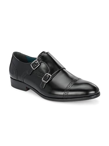 Image of San Frissco Men's Formal Monks Shoes with Buckle Perforated Letherette Double Strap Lace-Up Business Shoes for Office /Comfortable Footwear with Non-Slip TPR Sole for Wedding and Parties