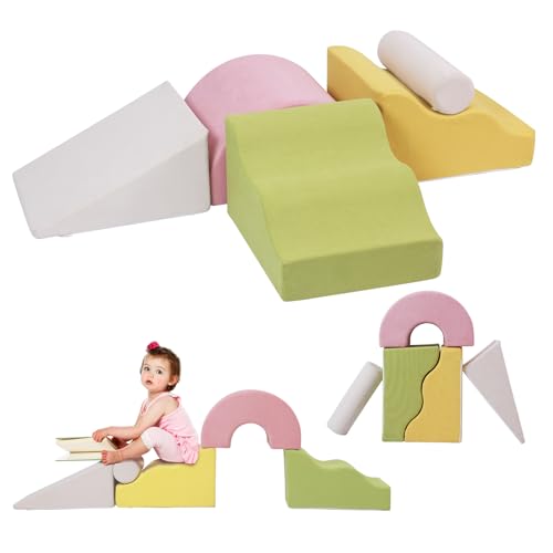 MOOZHEALTH Toddlers Colorful Climbing Toys,5 Pcs Foam Climbing Blocks for Toddlers 1-3,Soft Play Climb and Crawl Playset Activity Building Blocks-Baby Crawling & Sliding Gym Equipment(5 PCS)