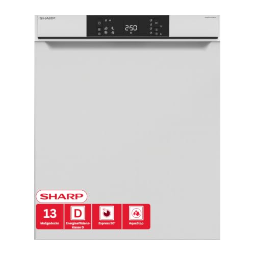SHARP QW-NA1CU47DW-DE unterbaufähiger Geschirrspüler (60cm), (13 Gedecke, EEK D), (4 Programme, AquaStop), Weiß