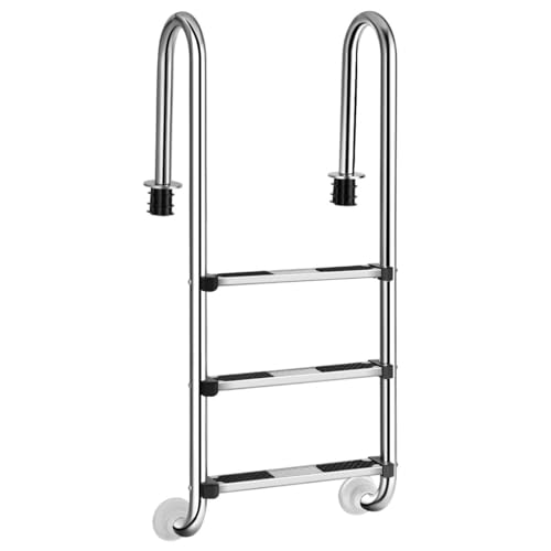 FANTASK Escalera de Piscina de Acero Inoxidable Pulido, Antideslizante, 132 x 50 x 26 cm