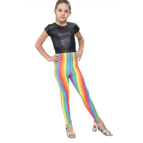 Girls Rainbow Crop Top Leggings Shorts Set Childrens Shirt Summer Party 5-13 Years