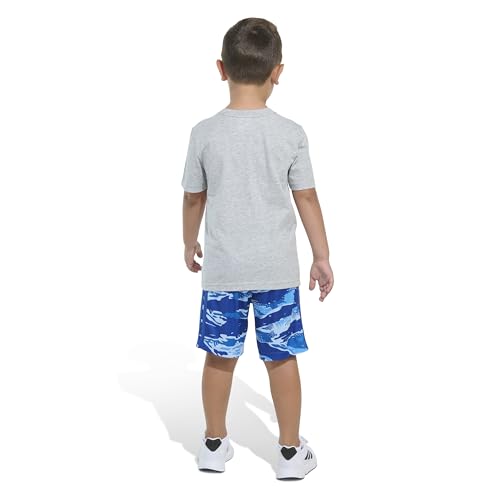 Image of adidas Boys' Short Sleeve Cotton Heather Tee Shirt and Aop Camo Short Set