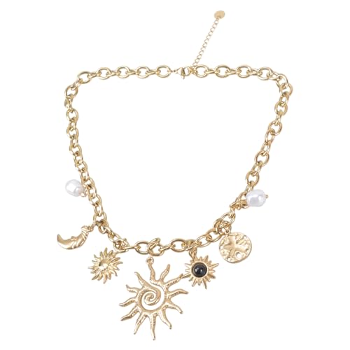 [Aurgiarme] Collier à breloques soleil et lune doré Chaîne réglable en acier inoxydable Bijoux tendance à porter au quotidien Bijoux tendance en acier...
