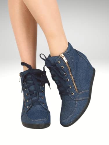 TZ 56 Womens High Top Sneakers Fashion Classic Lace Up Comfortable Wedge Walking Shoes4