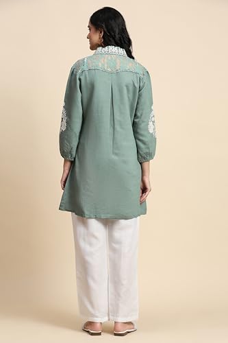 Image of TRENDMALLS Women's Art Silk Embroidery Kurta - Puff Sleeve A line Short Kurti Style Tunic for Women