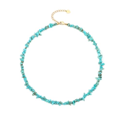 Image of Aobei Pearl Natural Irregular Turquoise Chip Necklace Fashion Turquoise Beaded Choker Handmade Adjustable Jewelry for Women