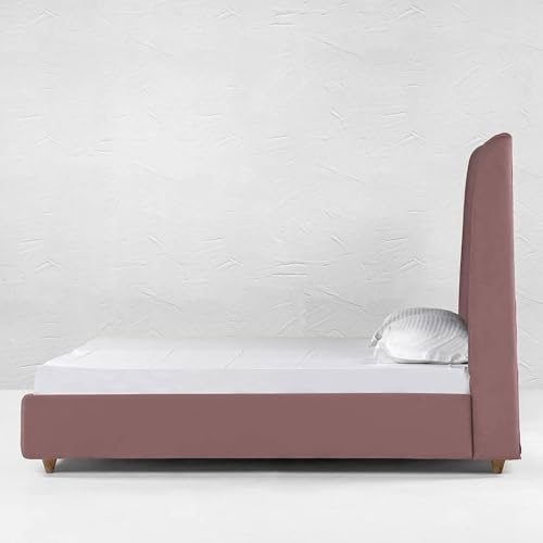 Image of Wooden Modern Upholstered King Size Bed for Bedroom | Wooden Double Bed Without Storage | Platform Cot Upholstered Bed with Upholstery Fabric | Engineered Wood | 6.5 x 6 Ft | Pink-A