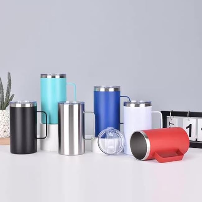24oz Insulated Coffee Mug with Handle, Stainless Steel Double Wall Coffee Tumbler with Lid, Vacuum Camping Beer Stein Cup for Travel, Hot and Cold Beverages