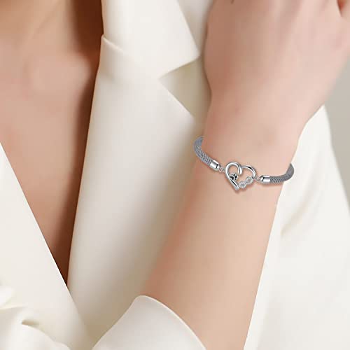 Bellrela Damen Armbänder Silber 925 Hundepfotenabdruck Unendlichkeit Herz Seil Armkette für Frauen(Hellgrau)