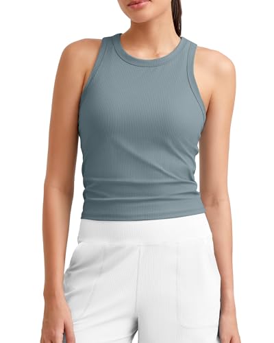 Image of G4Free Workout Tank Tops for Women Slim Fitted Racerback Ribbed Athletic Gym Yoga Tanks Summer Casual
