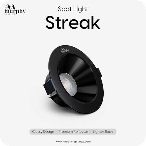 Image of Murphy 7W Streak LED Down Light BL+Black Finish, Natural White Light, Round, Pack of 5, Recessed Ceiling LED Light, Suited for 3 inch Junction Box /Concealed Box (2 Years Warranty)