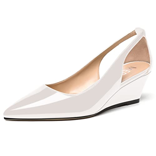 MERRORI Women's Pointed Toe Cut Out Slip On Dress Evening Patent Wedge Low Heel Pumps Shoes 2 Inch