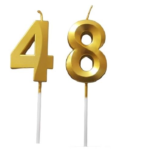 Image of ToyUniverse Number 48 Gold Candle | Forty Eight Number Candle | Number 48 Metallic Gold Candle for Forty Eighth Birthday,Anniversary, Surprise Party Cake Decoration Candle (Pack of 2,Number 48)