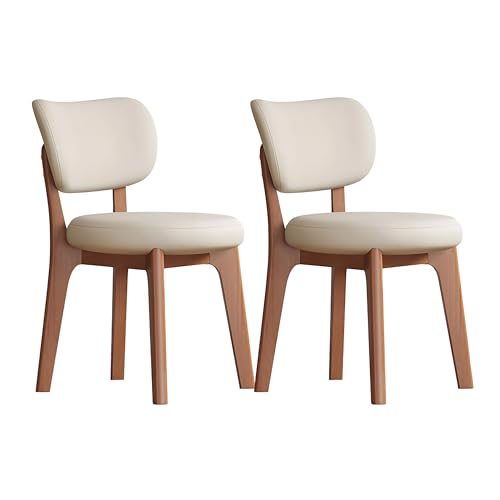 Table Chairs Wooden Dining Chairs 2 Set – Wooden Upholstered Modern Farmhouse Kitchen & Dining Room Chairs, Comfortable Mid Century & Traditional Style. (Light Walnut + Light Khaki Leather)