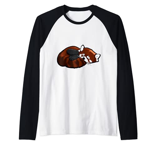 Cute sleeping red Panda Raglan Baseball Tee, Black