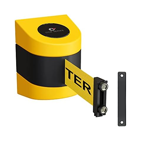 Crowd Control Warehouse - CCW Series WMB-230 Magnetic Wall Mount Retractable Belt Barrier - 30 Foot, Caution Do Not Enter Belt with Yellow ABS Case Cover
