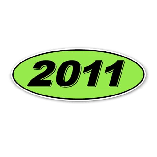 Oval Model Year Car Dealer Window Stickers - Fluorescent Green and Black - Auto Dealerships - 12 per Pack - Durable and Weatherproof (2011)