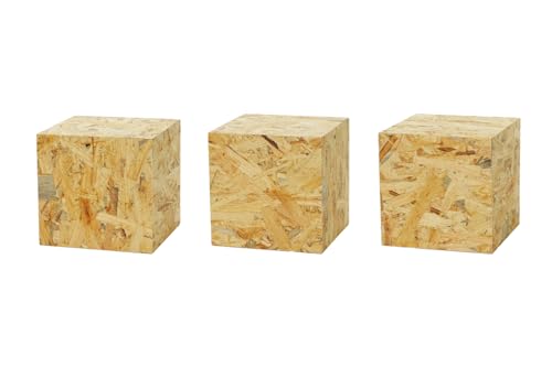 Columna decorativa OSB, columna de flores para salón, soporte para plantas, decoración de pedestal, diseño loft, base estable, aspecto natural, 20 x 20 x 20 cm, 3 unidades
