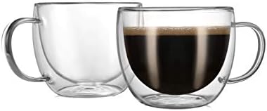 CNGLASS Double Wall Glass Cappuccino Mugs 8.1oz,Clear Insulated Glass Coffee Mug with Handle for Espresso,Latte,Tea,Set of 2