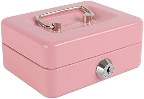 xydled Locking Steel Mini Cash Box with Removable Coin Tray and Key Lock,4.92" x 3.74" x 2.36",Pink