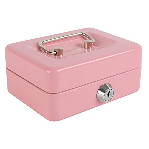 Xydled Locking Steel Mini Cash Box with Removable Coin Tray and Key Lock,4.92" x 3.74" x 2.36", Small Cash Box with Key, Lock Box, Locking Cash Box for Kids,Pink
