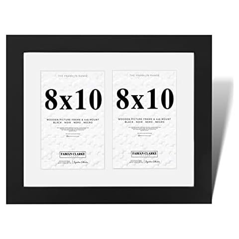 Fabian Clarke London® Modern Black 10x8 Picture Photo Frame with White Mount For Two 6x4 Photos Wall Hung or Freestanding Cover