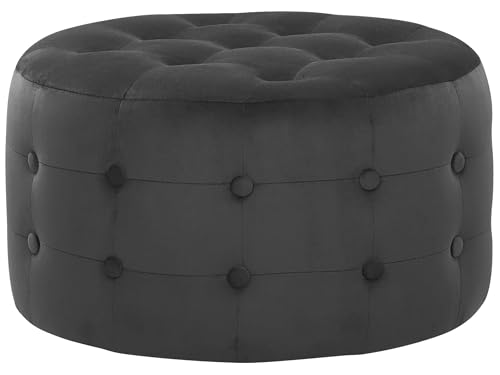 Beliani Ottoman 30 x 55 cm Rond Chesterfield en Velours Noir Rembourré pour Salon Tampa