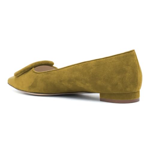 Maiyang Women Pointed Toe Buckle Decor Ballet Flats Slip on Daily Commuting Casual Party Dress Shoes Size 4-16 US3