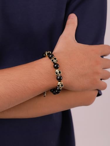 Pulsera ajustable de cuentas con calavera negra y oro miniatura 4
