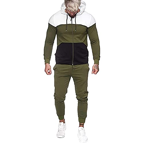 XIACYLDDFQ Herren Frühling & Herbst Rundhals Kapuzen Color Blocking Cardigan Sweatshirt Anzug Hoodie Reißverschluss Outdoor Sport Mantel Sweat Shapewear Cover