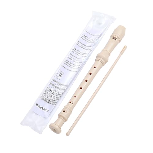 8Hole Descant Soprano Recorder, German Style Treble Flute, Plastic Clarinet With Fingering Chart, Instructions, Cleaning Rod and Bag, Beige