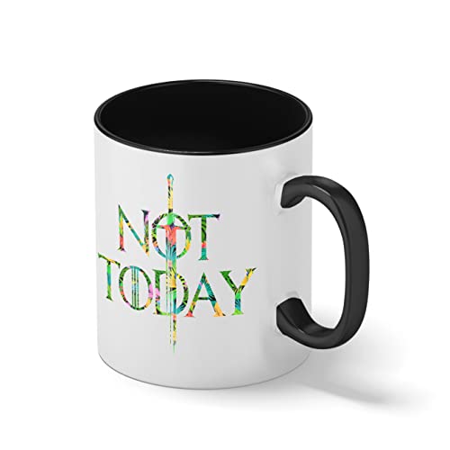 Not Today Game of Thrones Arya Stark Flowers White Coffee Mug with Black Rim & Handle