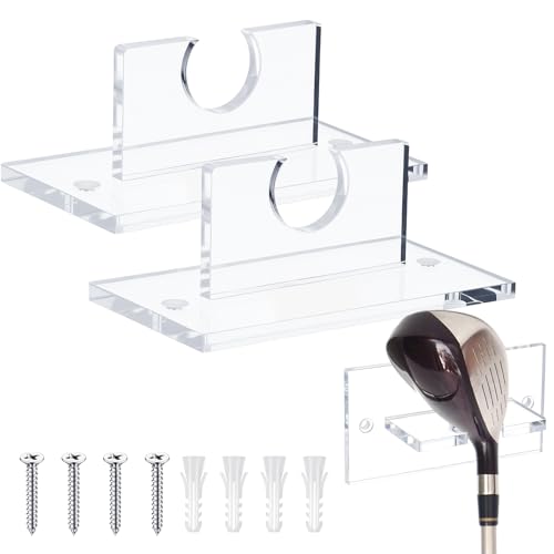 Teyva Daily 2 Pack Golf Club Wall Mount Holder, Acrylic Standard Single Vertical Golf Club Wall Mount Bracket For Home Office Garage (Clear)