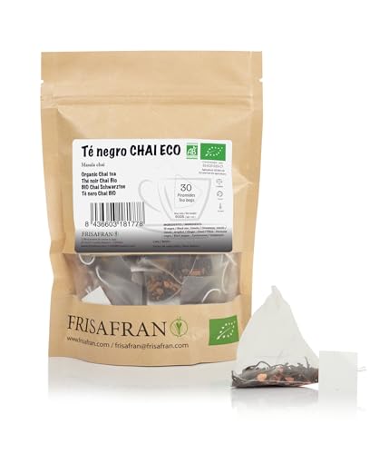 FRISAFRAN | Té Negro Chai en pirámide Ecológico 30uds | 60g | té negro chai | Té Negro bolsitas | Antioxidante y energizante natural | te descafeinado | te Detox | sin aditivos | te de especias