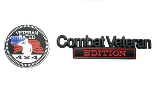 Image of Set of 2 Combat Veteran Edition & 4x4 Rated Metal Automotive Emblem 3D Decal Badge Nameplate for Universal car Truck (Black Red)