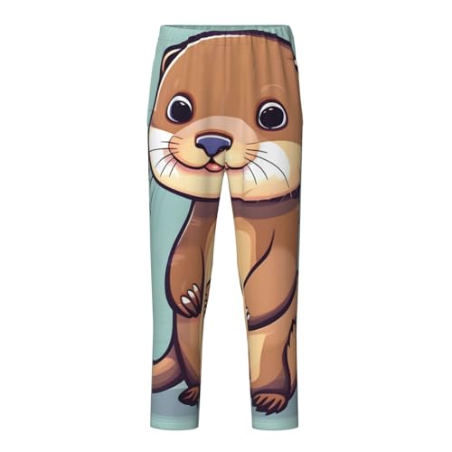 Cartoon Cute Otters print Pajama Pants Soft Micro PJ Bottoms Sleepwear Lounge Pants Comfortable Printed Design
