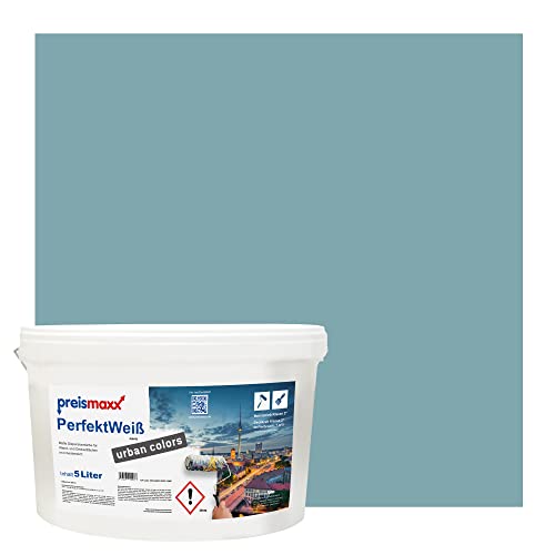 Preismaxx Perfektweiß urban colors, bunte Wandfarbe, blau, petrol 5L, Innenfarbe, hohe Deckkraft Klasse 2, matt