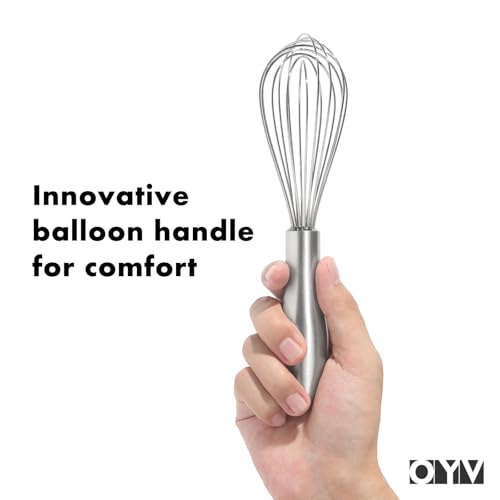 Image of OYV 8 inch Whisk, Ergonomic Handle, Dishwasher Safe 18 /10 Stainless Steel Whisk, Professional Kitchen Metal Wisk, Perfect for Whisking, Blending, Beating, and Baking