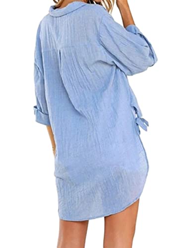 Image of Bozanly V Neck 3 /4 Sleeve Button Shirts Summer Beach Blouse Tops for Women